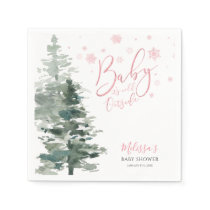 Winter Forest Pink It's Cold Outside Baby Shower Napkins