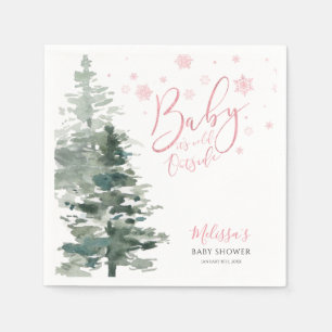 Winter Forest Pink It's Cold Outside Baby Shower Napkins