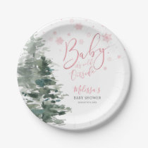 Winter Forest Pink It's Cold Outside Baby Shower Paper Plates