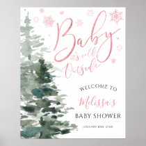 Winter Forest Pink It's Cold Outside Baby Shower Poster