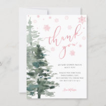 Winter Forest Pink It's Cold Outside Flat Thank You Card