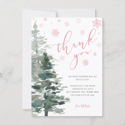 Winter Forest Pink Its Cold Outside Flat Thank You Card