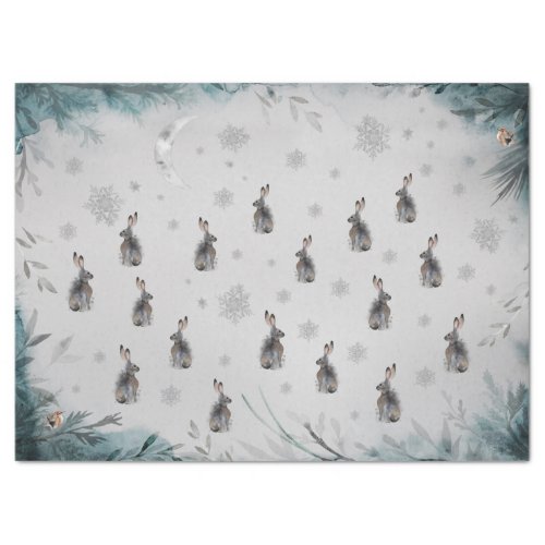 Winter Forest Rabbits  Snowflakes in Moonlight  Tissue Paper