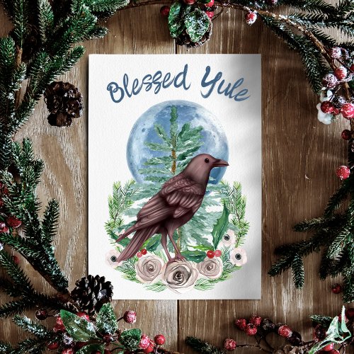 Winter Forest Raven  Moon Yule Solstice Holiday Card