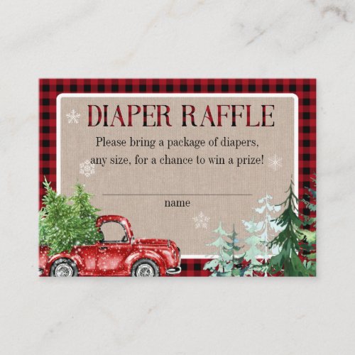 Winter Forest Red Truck Baby Shower Diaper Raffle Enclosure Card