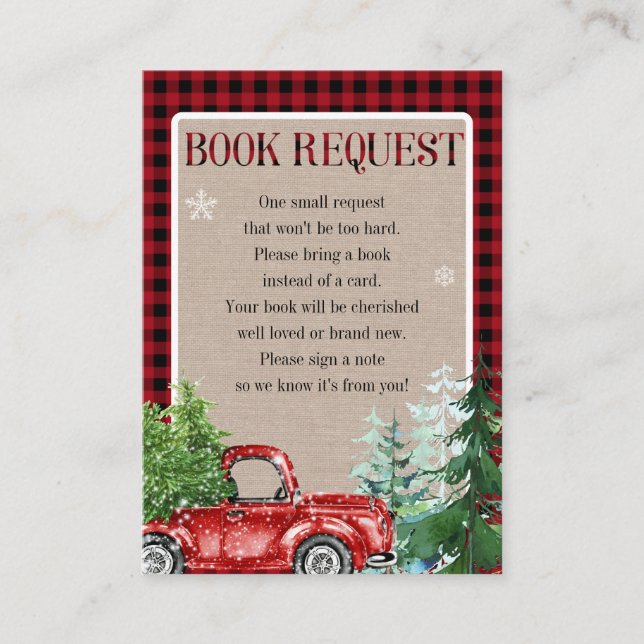 Winter Forest Red Truck Baby Shower Enclosure Card (Front)