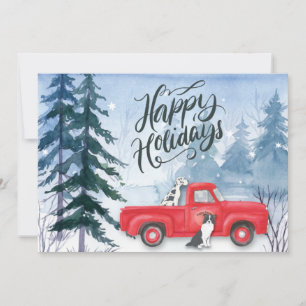 Winter Forest Red Truck Dog Corporate Business Holiday Card