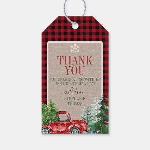 Winter Forest Red Truck Thank You Tag