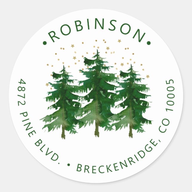 Winter Forest Return Address Classic Round Sticker (Front)