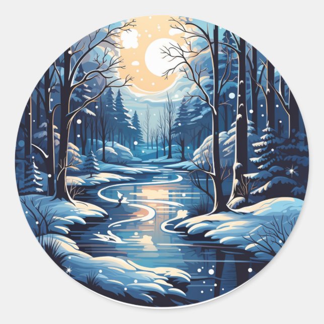 Winter Forest Round Sticker (Front)