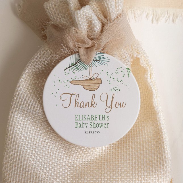 Winter forest rustic baby shower thank you favor classic round sticker (Creator Uploaded)