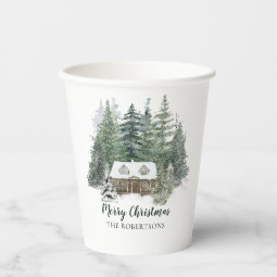 Winter Forest Rustic Christmas Woodland Cabin Paper Cups | Zazzle