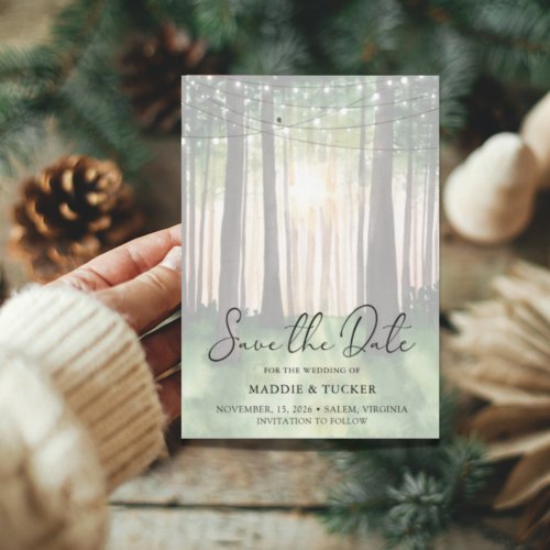 Winter Forest  Rustic Lights Photo Save the Date