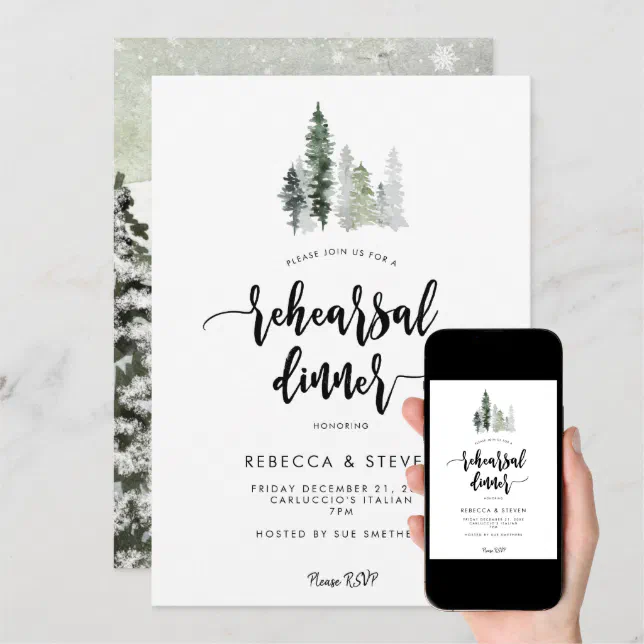 winter forest rustic rehearsal dinner invitation Zazzle