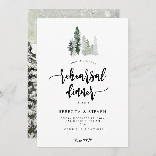 winter forest rustic rehearsal dinner invitation (Front/Back)