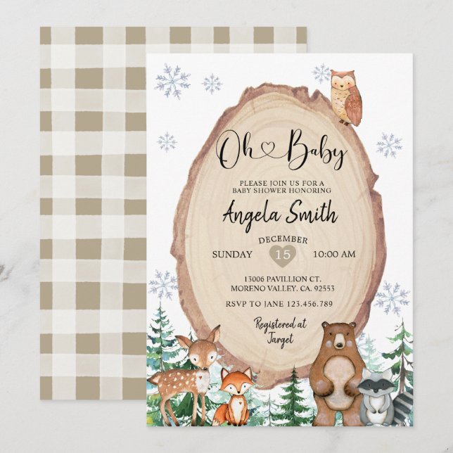 Winter Forest Rustic Woodland Baby Shower Invitation (Front/Back)