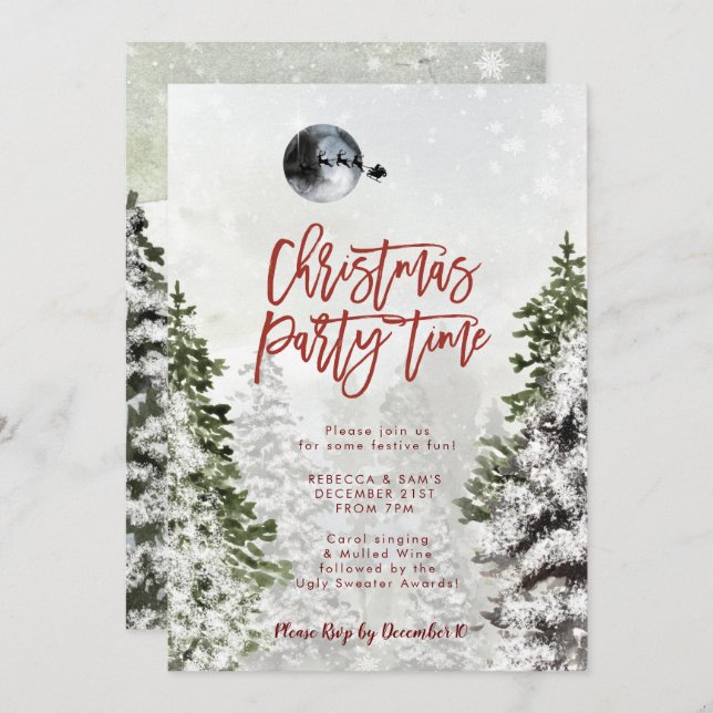 winter forest santa Christmas party invitation (Front/Back)