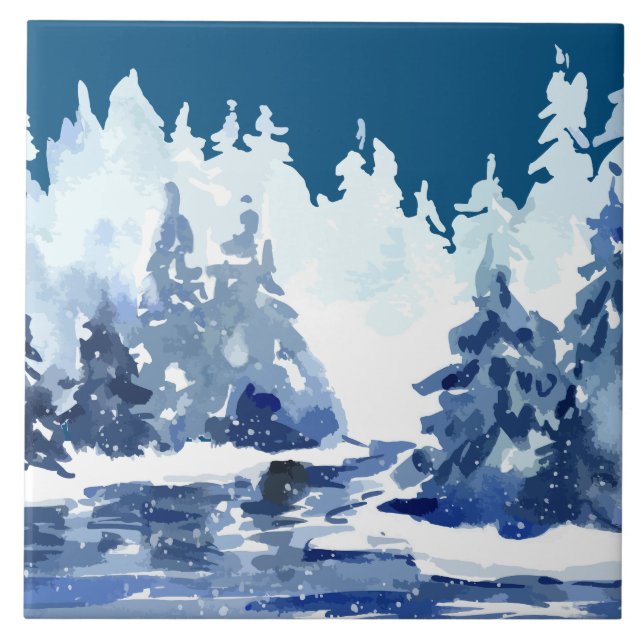 Winter Forest Scene Ceramic Tile (Front)