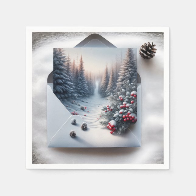 Winter Forest Scene In an Envelope Napkins (Front)