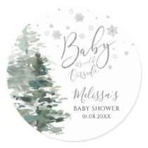 Winter Forest Silver It's Cold Outside Baby Shower Classic Round Sticker