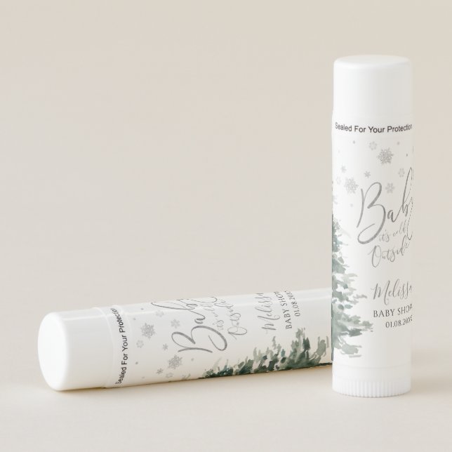 Winter Forest Silver It's Cold Outside Baby Shower Lip Balm (Front)