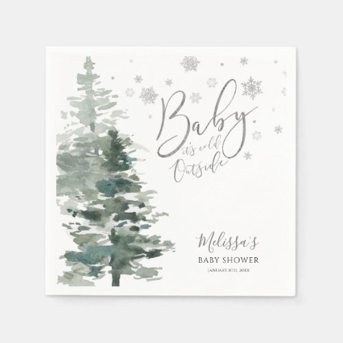 Winter Forest Silver It's Cold Outside Baby Shower Napkins