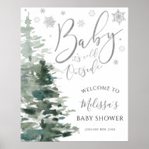 Winter Forest Silver It's Cold Outside Baby Shower Poster