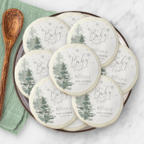 Winter Forest Silver It's Cold Outside Baby Shower Sugar Cookie