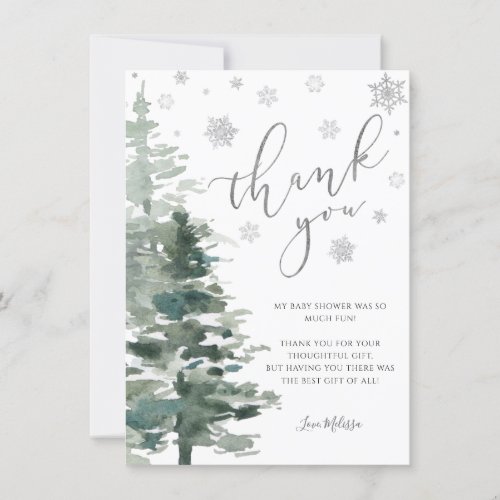 Winter Forest Silver Its Cold Outside Flat Thank You Card