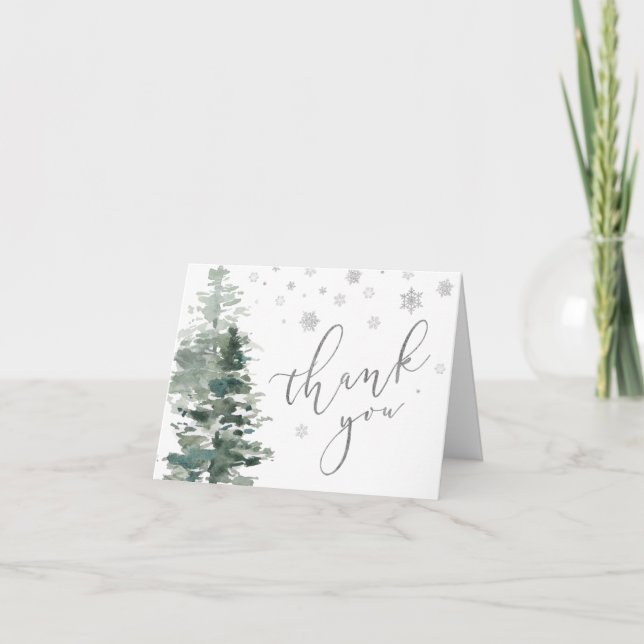 Winter Forest Silver It's Cold Outside Letterpress Thank You Card (Front)