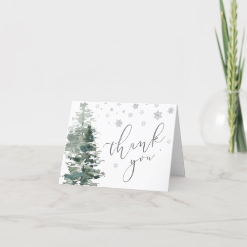 Winter Forest Silver Its Cold Outside Thank You Card