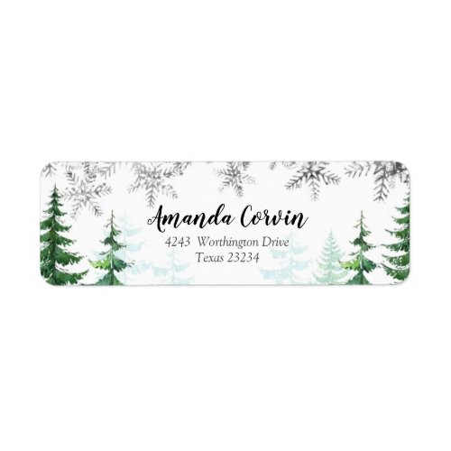 Winter Forest Silver Snowflake Address Label