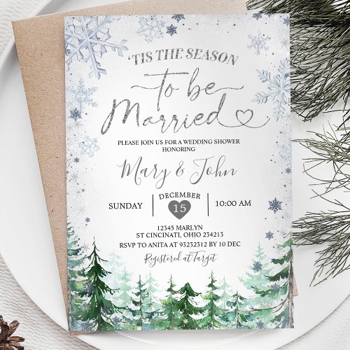 Winter Forest Silver Snowflake Wedding Christmas Invitation