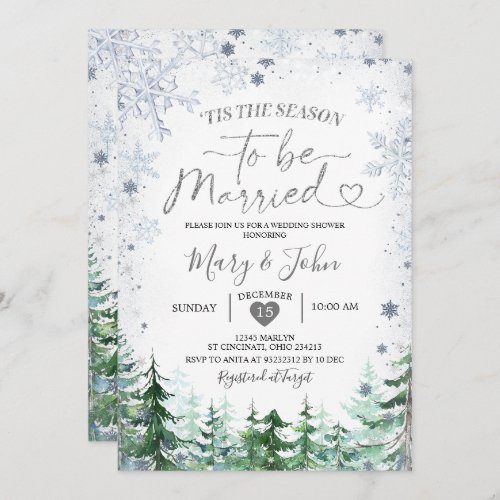 Winter Forest Silver Snowflake Wedding Christmas Invitation