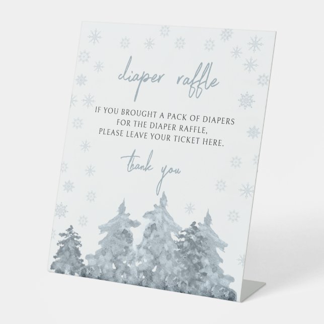 Winter forest snow baby shower diaper raffle sign (Front)