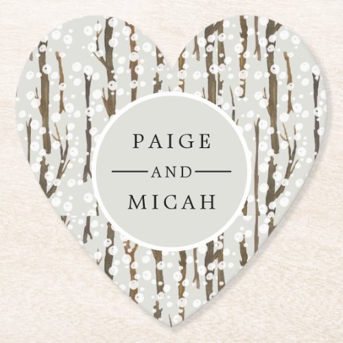 Winter Forest Snow Engagement Party Paper Coaster