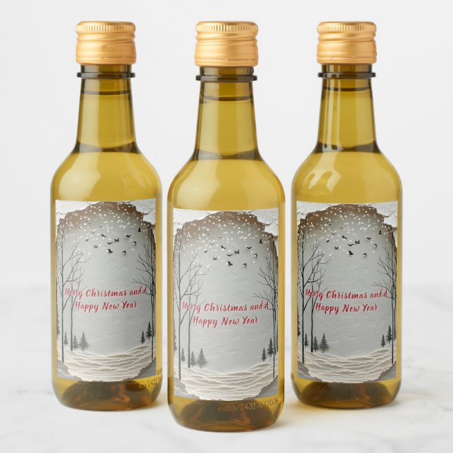 Winter Forest Snowflakes Birds Paper Cut  Wine Label (Bottles)