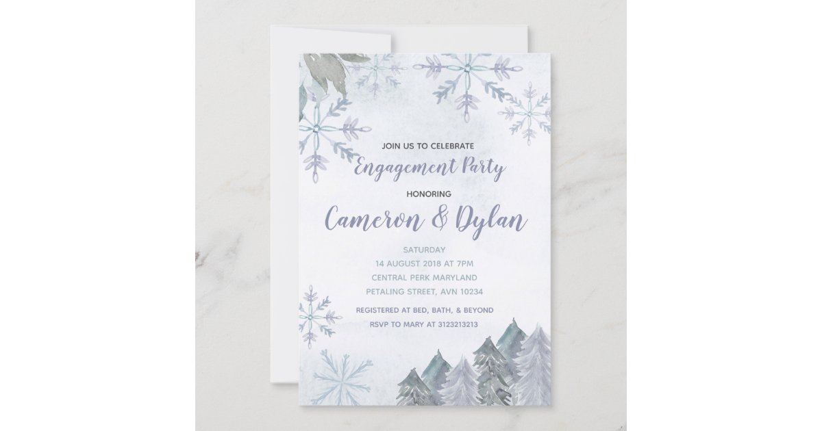 Winter Forest Snowflakes engagement invitation | Zazzle