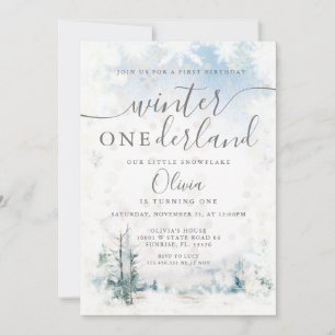 Winter Forest Snowflakes Onederland 1st Birthday Invitation
