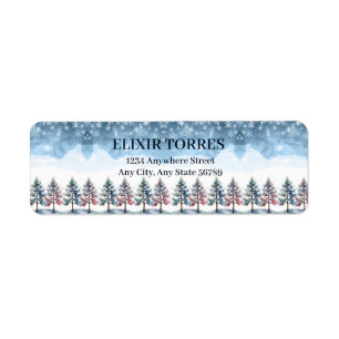 Winter Forest Snowflakes & Pine Trees Baby Shower Label