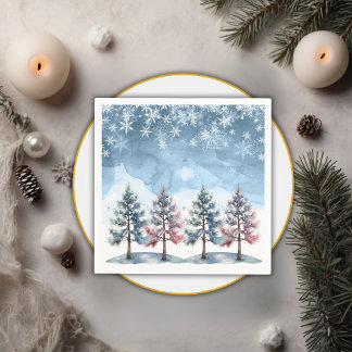 Winter Forest Snowflakes & Pine Trees Baby Shower Napkins