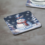 Winter Forest Snowman Christmas Beverage Coaster<br><div class="desc">Protect your table and counter tops this holiday season with a Winter Forest Snowman Christmas Plastic Coaster.  Coaster design features a cute snowman in a charming top hat and scarf standing in a winter forest scene with falling snow. Additional gift and holiday items available with this design as well.</div>