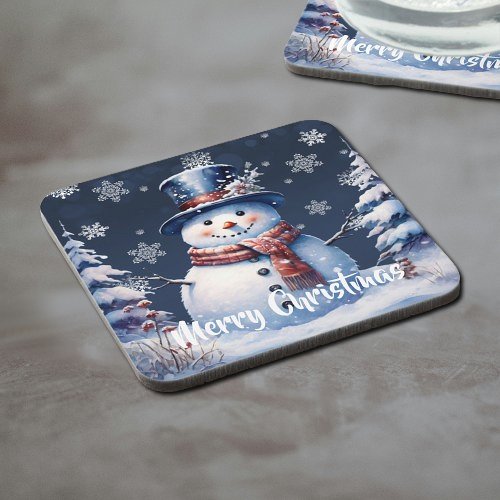 Winter Forest Snowman Christmas Beverage Coaster
