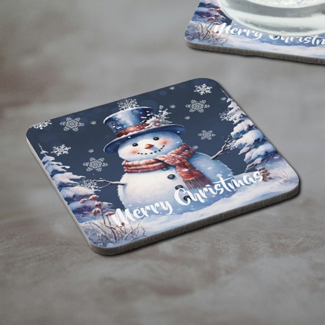 Winter Forest Snowman Christmas Beverage Coaster (Winter Forest Snowman Christmas Beverage Coaster)
