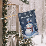 Winter Forest Snowman Christmas | Blue House Flag<br><div class="desc">Transform your outdoor space with this Blue Winter Forest Snowman Christmas House Flag, a charming addition to your outdoor holiday accents. This vibrant flag captures a winter forest scene featuring a cheerful snowman in a top hat and scarf, surrounded by snowy trees and white snowflakes with gentle falling snow. The...</div>