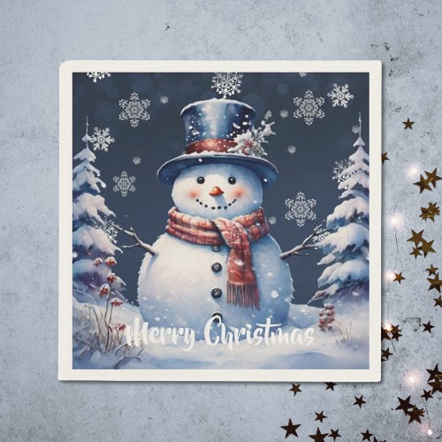 Winter Forest Snowman Christmas | Blue Napkins (Winter Forest Snowman Christmas Napkins)