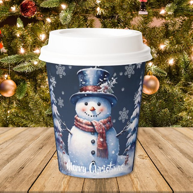 Winter Forest Snowman Christmas | Blue Paper Cups (Winter Forest Snowman Christmas Paper Cups)