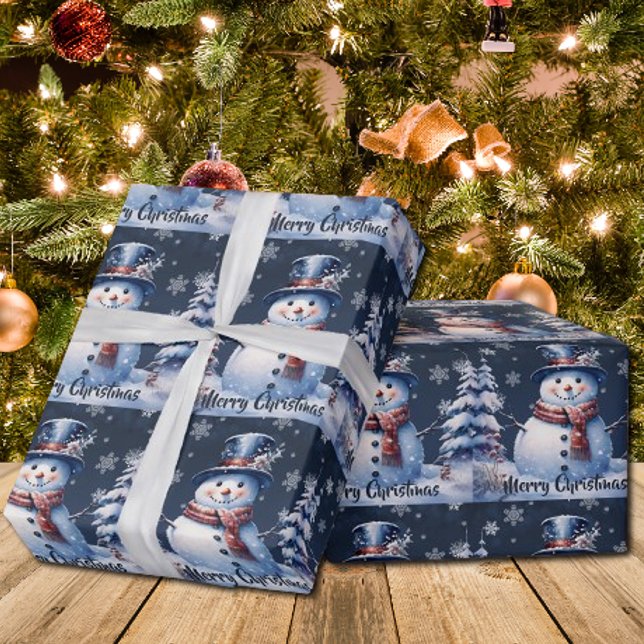 Winter Forest Snowman Christmas | Blue Wrapping Paper (Winter Forest Snowman Christmas Wrapping Paper)