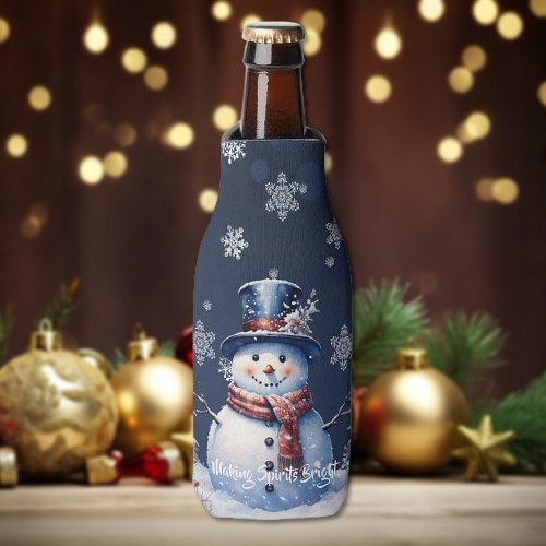 Winter Forest Snowman Christmas Bottle Cooler