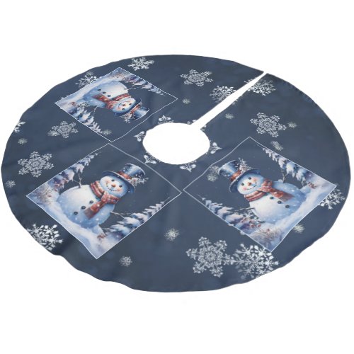 Winter Forest Snowman Christmas Brushed Polyester Tree Skirt